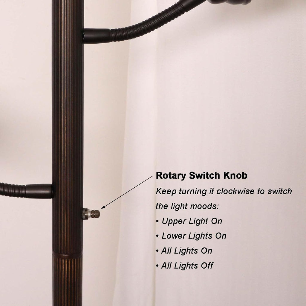 Bieye Lampadaire torche style Tiffany à 3 lumières avec lampes de lecture réglables pour salon, 178 cm de hauteur Blanc, Mission