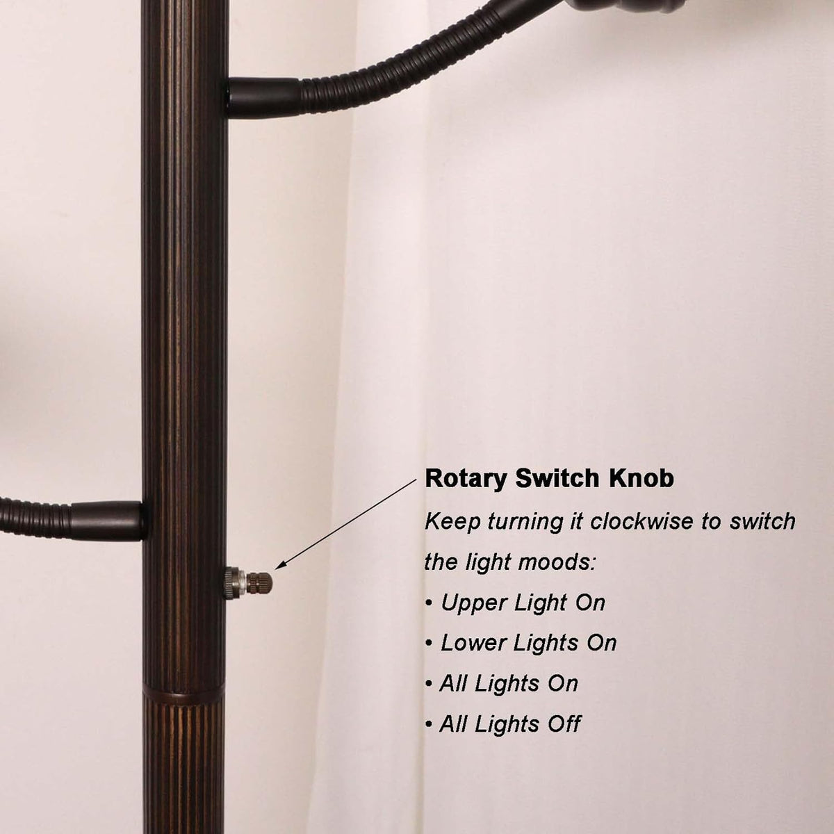 Bieye Lampadaire torche style Tiffany à 3 lumières avec lampes de lecture réglables pour salon, 178 cm de hauteur Blanc, Mission