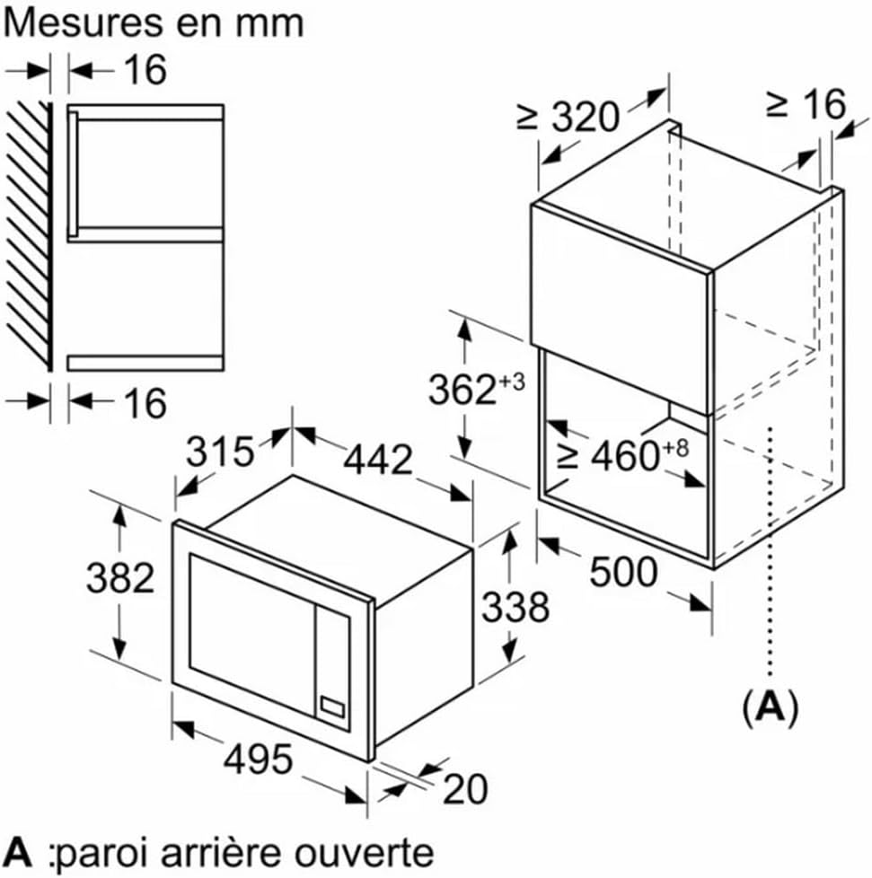 Bosch BFL523MB3F, Série 2, Micro-ondes, Encastrable, Noir