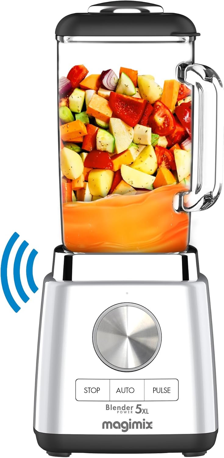Magimix Blender Power Mixeur Professionnel 5XL Connect - Hachoir, Blender pour Smoothie, Mixeur Soupe, Hachoir Multifonction - Bol en verre - Chrome