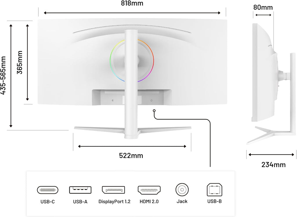 JAPANNEXT Ecran PC Incurvé Blanc 34" IPS UWQHD (3440x1440) | HDR & KVM | Recharge Via USB-C(65W) Hauteur réglable Haut-parleurs intégrés | G-Sync/FreeSync | JN-IPS34Q-HC6-W