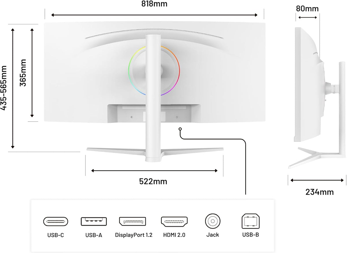 JAPANNEXT Ecran PC Incurvé Blanc 34" IPS UWQHD (3440x1440) | HDR & KVM | Recharge Via USB-C(65W) Hauteur réglable Haut-parleurs intégrés | G-Sync/FreeSync | JN-IPS34Q-HC6-W