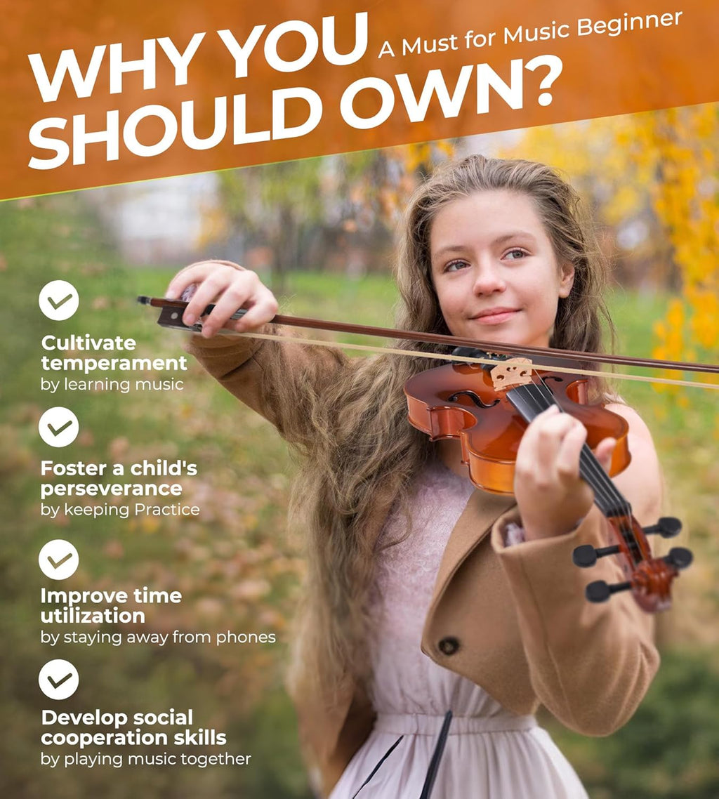 Vangoa Ensemble de violon acoustique 4/4 fabriqué à la main avec planche latérale en bois massif, étui rigide léger pour débutants, adolescents, à partir de 12 ans, adultes, droitier
