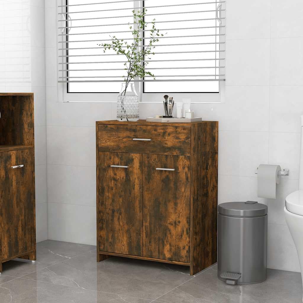 WSJHUHK Meubles, ensembles de meubles, ensembles de meubles de salle de bain, armoire de salle de bain, chêne fumé, 60 x 33 x 80 cm, bois d'ingénierie