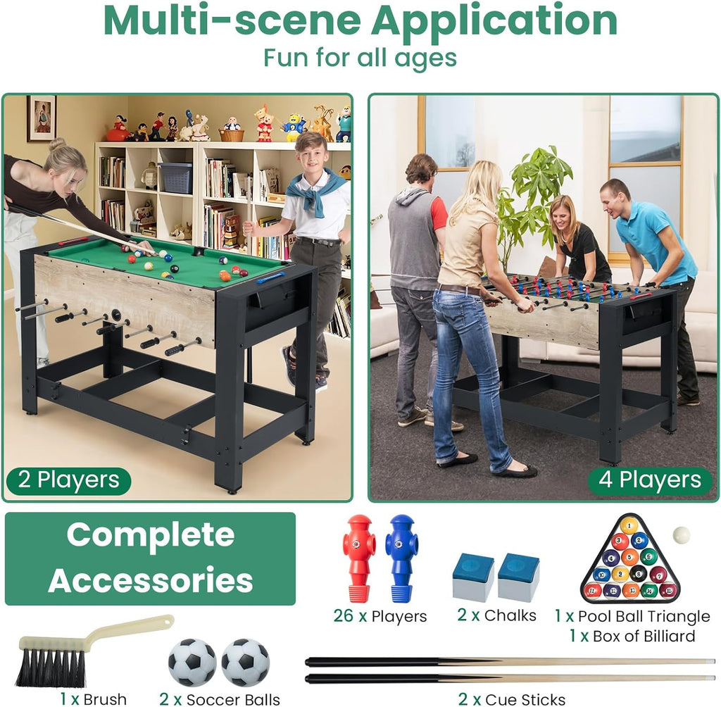 HOMASIS 2 en 1 Table de Jeu Multifonction Pliable avec 2 Boules et Marque-Points, Table de Billard avec 2 Queues et Triangle de Maison, 122 x 60,5 x 81,5 cm