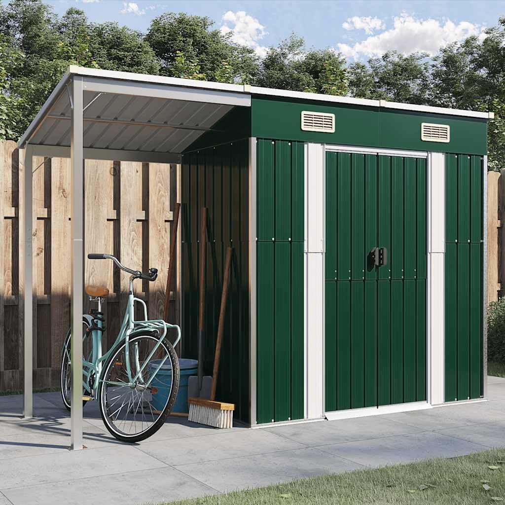 vidaXL Abri de Jardin avec Toit prolongé Vert 277x107x181 cm Acier, Rangement de Jardin, abri à Outils de Jardin, Rangement de Jardin pour Outils