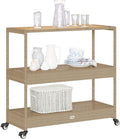 Tomostar Desserte de Jardin, Chariot de Bar Desserte Extérieur 3 Niveaux Beige rotin et Bois d'acacia Massif