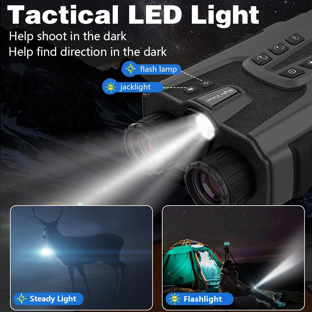 Kavolet Jumelles de vision nocturne 500 m, couleur, zoom optique 4x/numérique 8x, rechargeable 5200 mAh, observation oiseaux, camping, chasse