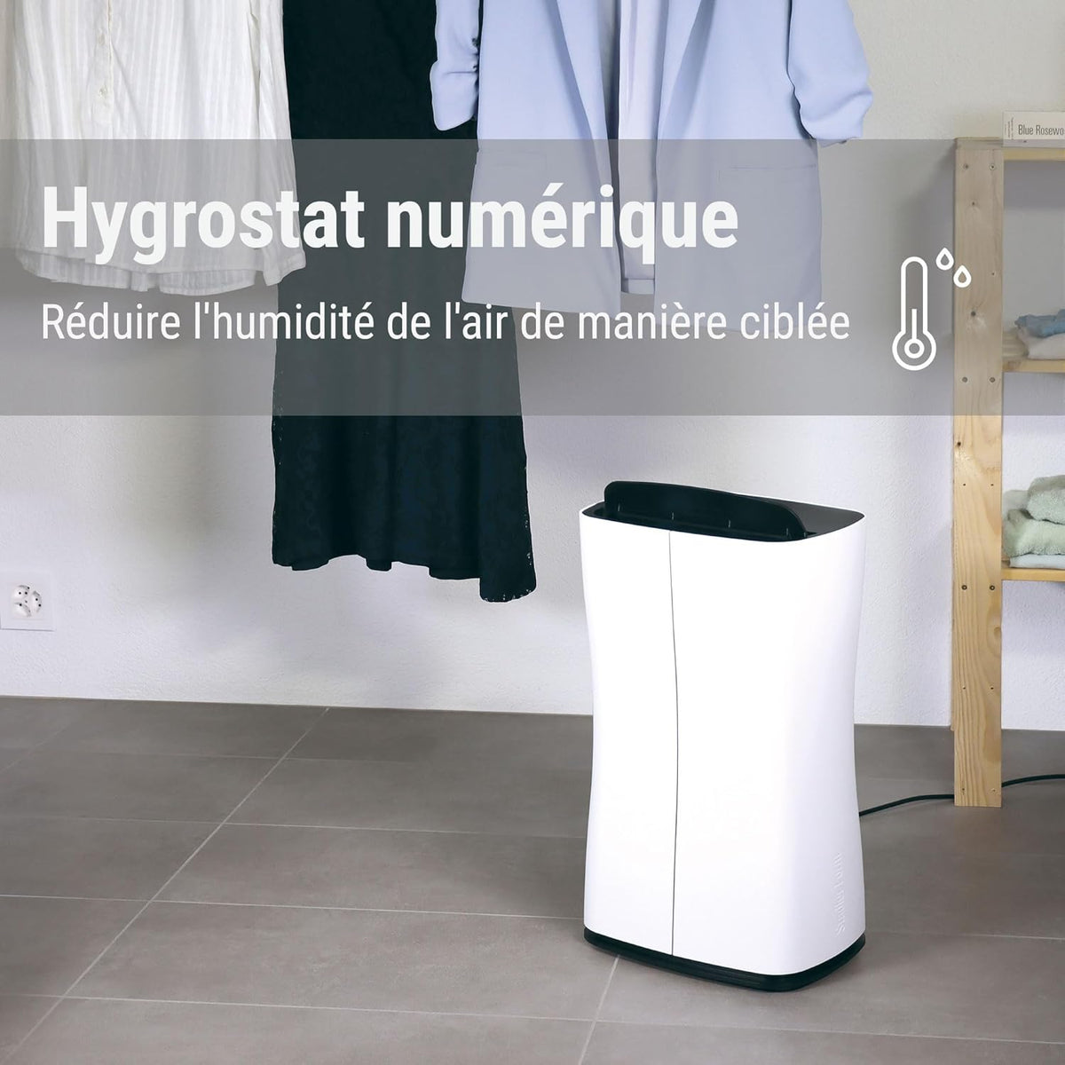 Theo le Déshumidificateur de Stadler Form, 10 Litres / 24 Heures, Design Élancé, Hygrostat pour Une Déshumidification Précise, Contre l'Humidité et la Moisissure, 30. 5 X 51,6 X 21,6 Cm, Blanc