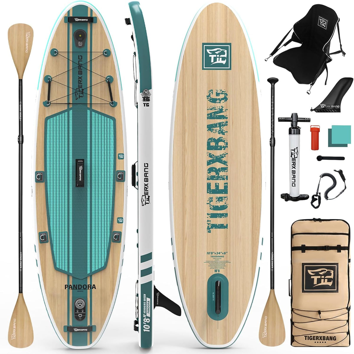 TIGERXBANG Planche SUP Board Up Paddling 330 x 86 x 15 cm avec accessoires gonflables de qualité supérieure, planches à pagaie extra larges pour adultes et enfants, collection Pandora