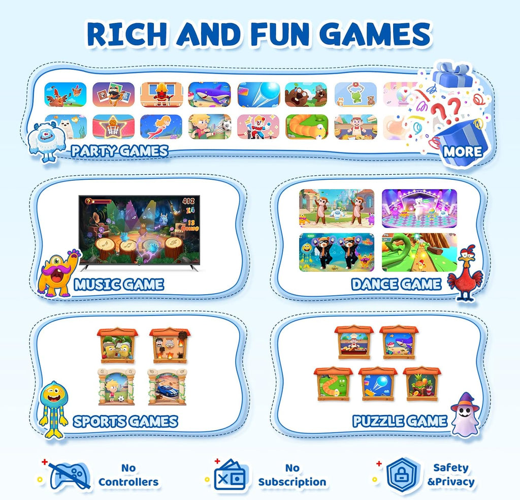 Console de Jeux Enfant MotionX avec Détection de Mouvement, Caméra HD, 2 Joueurs, 50+ Jeux Sport & Éducation, Plug & Play, sans Abonnement – Console Jeux Enfant 3 Ans et Plus, Cadeau Garçons Filles