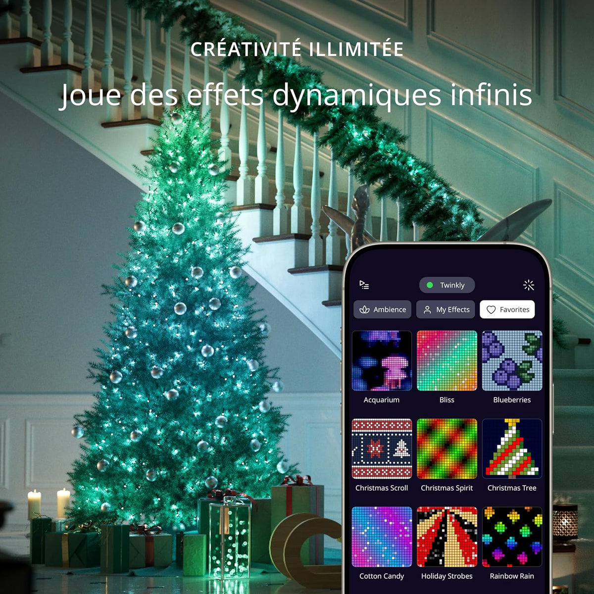Twinkly - Strings HD - Guirlandes de Noël LED contrôlées par application avec 700 LED RVB 16 millions de couleurs plus blanc chaud, 38,5 mètres, Câble vert