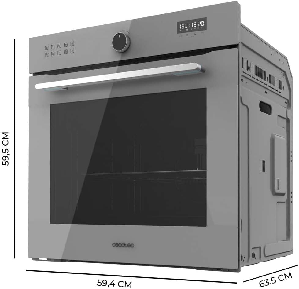 Cecotec Four Encastrable Multifonction 60 cm Bolero Hexa AF316000 Glass Grey A. 3400W, 81L, 11 Fonctions avec Airfryer Master, Pizza Master, Steam Asisst, Steam EasyClean, Cuisson 3D, Décongélation