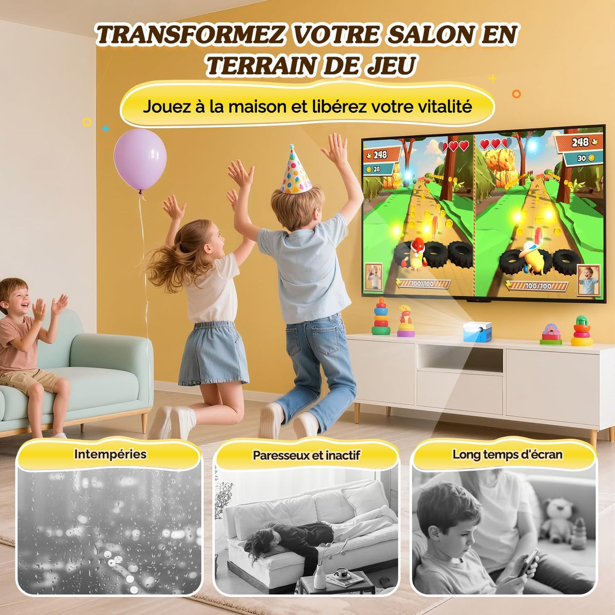KINHANK MotionX - Console de Jeu à détection de Mouvement,Système de jeu vidéo physique interactif parent-enfant,sans Manette/mises à Jour Continues/sans abonnement,Jouet Cadeau pour Enfants dès 3 Ans