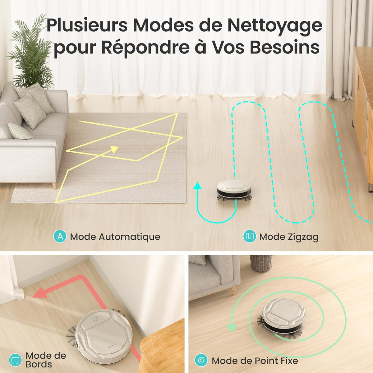 Lefant Aspirateur Robot Mince 2200Pa, Silencieux 55dB, Connecté avec WiFi/Bluetooth/Alexa/App, 120min d'Autonomie, Auto-Charge, Idéal pour Poils d'animaux Sols Durs, M210P Champagne