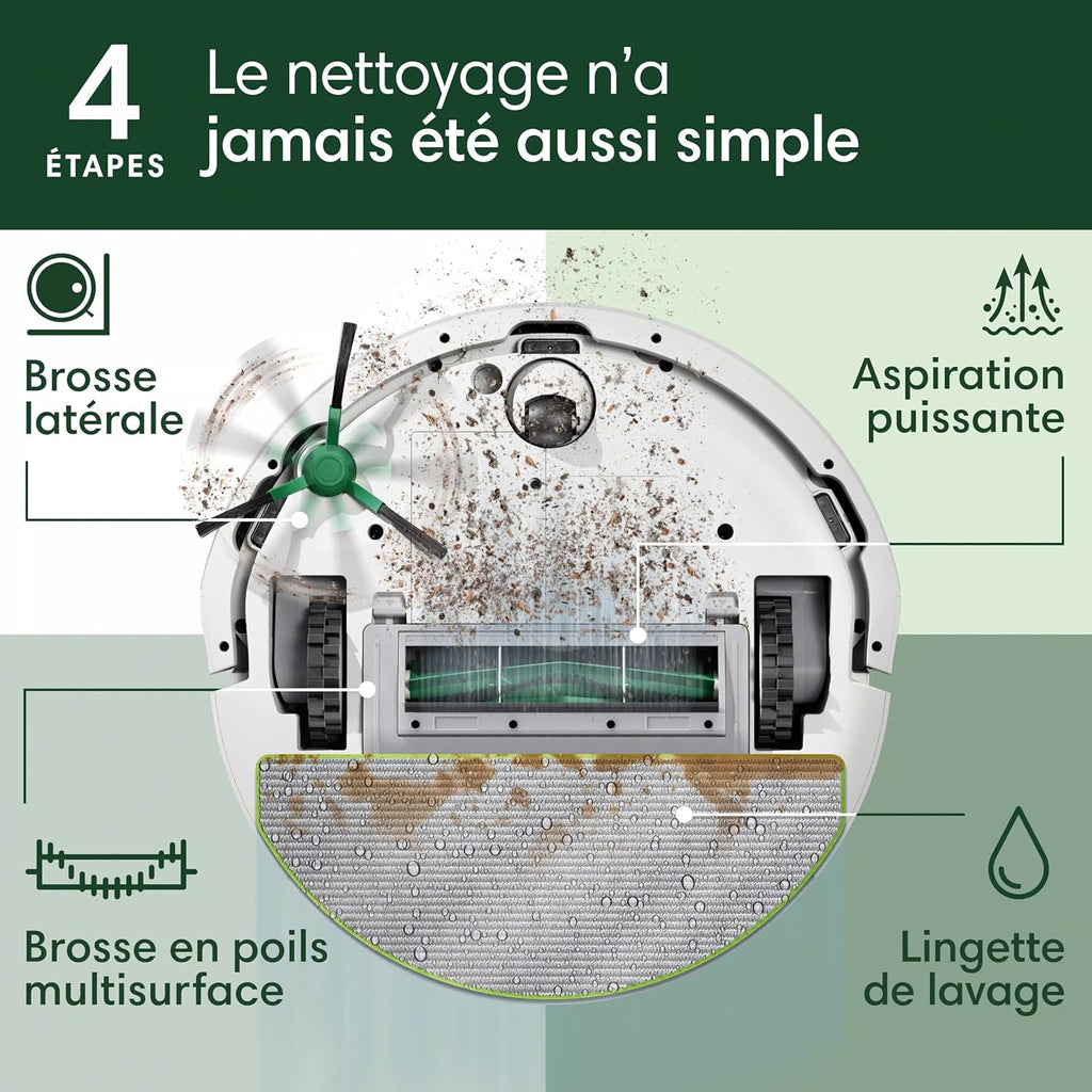iRobot Roomba 105 Combo+AutoEmpty Dock - Robot Aspirateur Laveur 2en1 - Aspiration de 7KPa - Navigation LiDAR - Détection des Tapis - Zones de Nettoyage et d'Évitement - 4 Niveaux d'Aspiration - Blanc