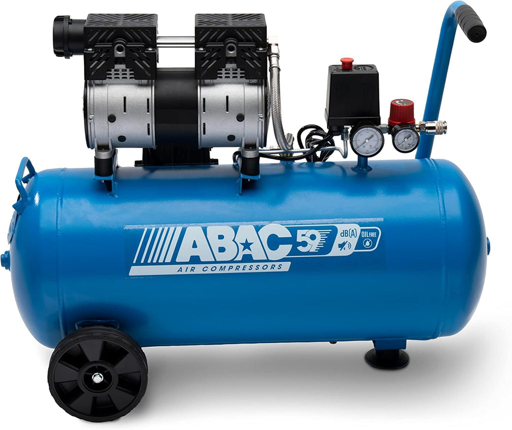 ABAC Compresseur d'Air Silencieux EASE-AIR 50, Compresseur d'Air sans Huile, Pression Maximale 8 Bar, Puissance 1 ch, Réservoir 50 litres, Niveau Sonore 59 dB, Blue