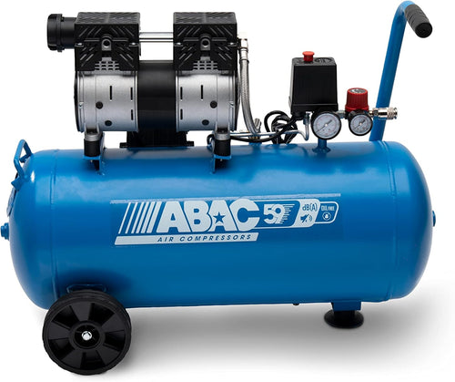 ABAC Compresseur d'Air Silencieux EASE-AIR 50, Compresseur d'Air sans Huile, Pression Maximale 8 Bar, Puissance 1 ch, Réservoir 50 litres, Niveau Sonore 59 dB, Blue