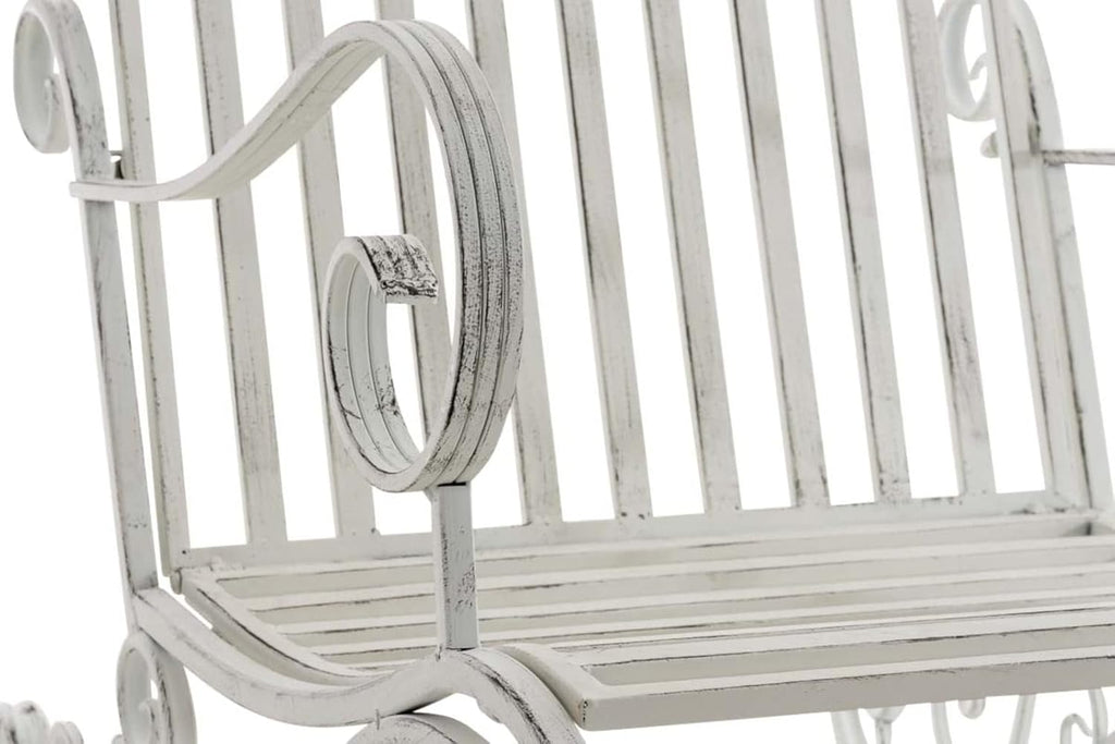 CLP Lot De 2 Fauteuils A Bascule en Fer Forgé Smilla I Rocking-Chair D'Extérieur avec Dossier Haut Et Accoudoirs, Couleur:Blanc Antique