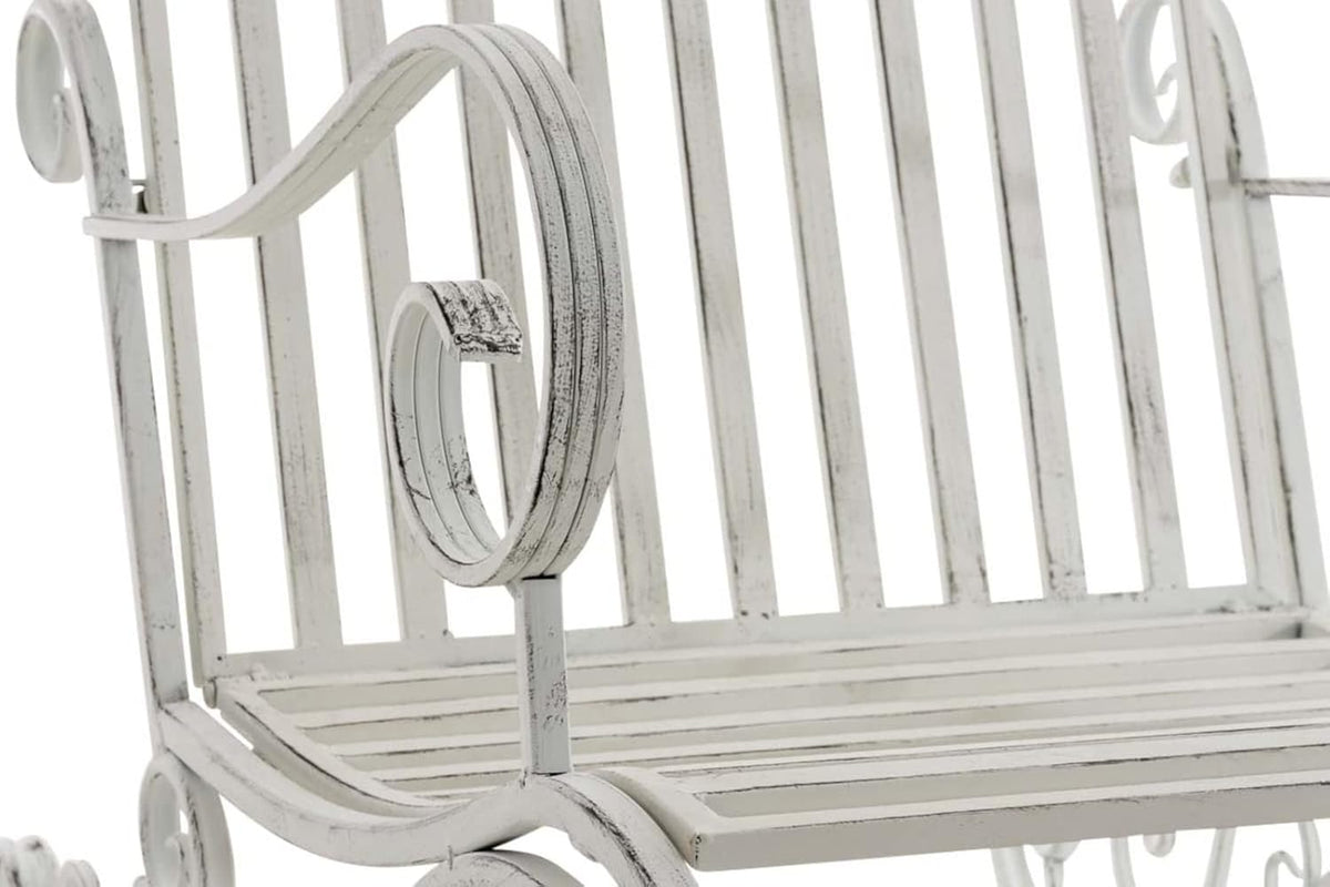 CLP Lot De 2 Fauteuils A Bascule en Fer Forgé Smilla I Rocking-Chair D'Extérieur avec Dossier Haut Et Accoudoirs, Couleur:Blanc Antique
