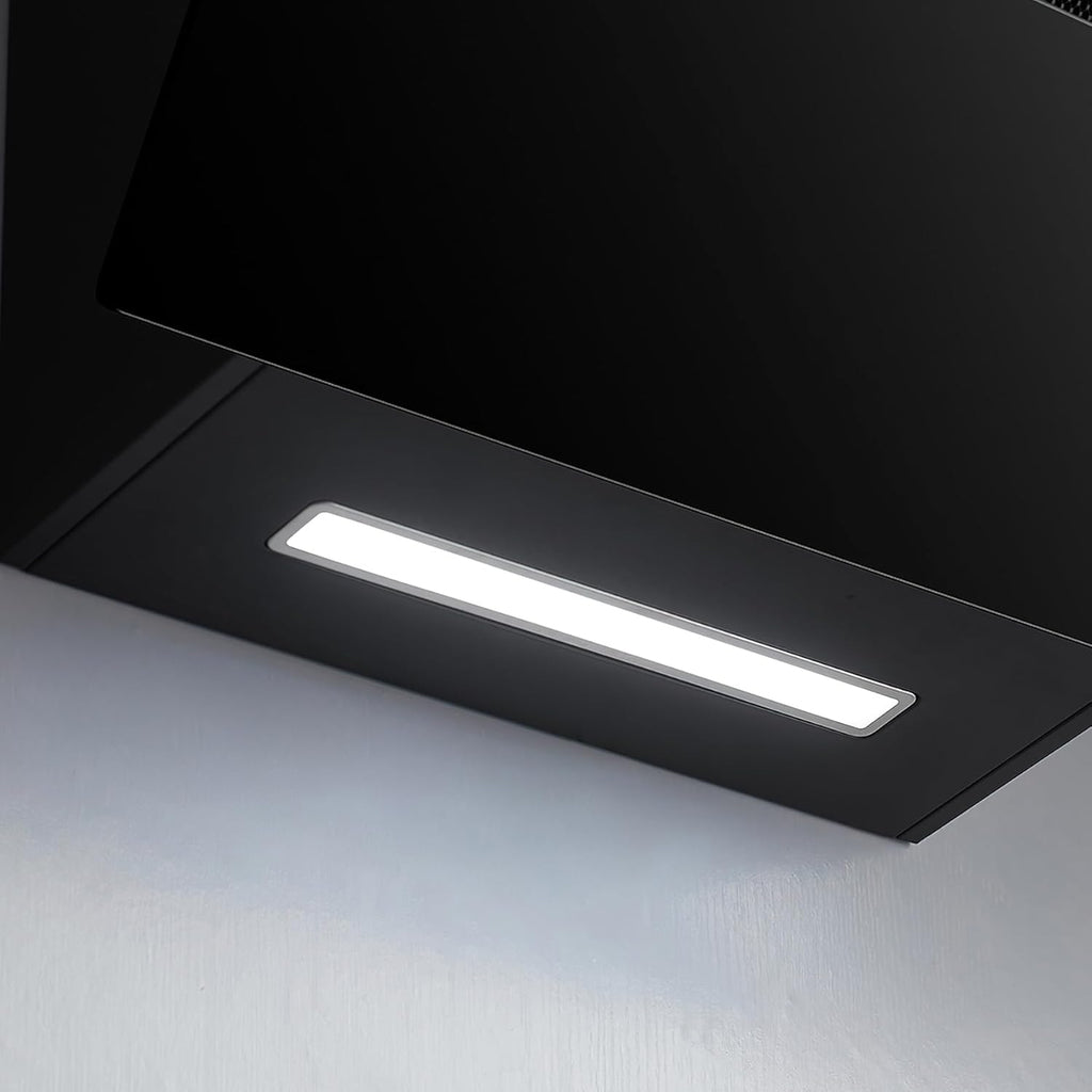 Ciarra CBCB6736F Classe A+++ Hotte Aspirante Inclinée 60cm - 650m3/h - Commande Tactile et Wi-Fi - Fonction Boost - Design en Verre Élégant - Noir