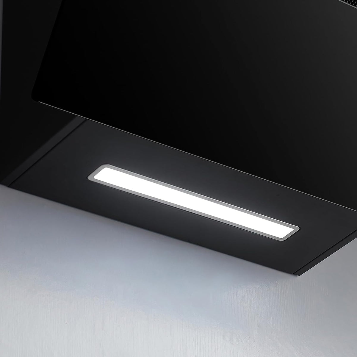 Ciarra CBCB6736F Classe A+++ Hotte Aspirante Inclinée 60cm - 650m3/h - Commande Tactile et Wi-Fi - Fonction Boost - Design en Verre Élégant - Noir