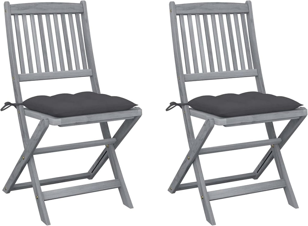 Sufrk Chaises Pliables d'extérieur 2 pcs avec Coussins Bois d'acacia,Mobilier À Dîner De Jardin,Table Et Chaises De Patio Terrasse