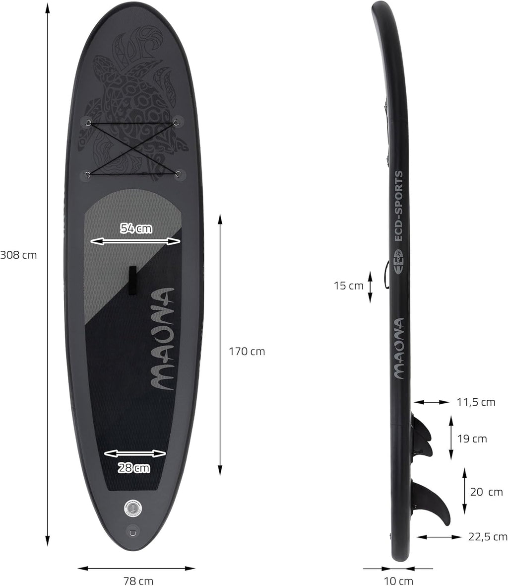 ECD Germany Stand Up Surf Paddle Board Gonflable 305/308/320/380 cm | PVC | jusqu'à 120/150 kg | Épaisseur 10/15 cm | Planche de Surf Pagaie Sac de Transport Pompe à Air | Diverses Couleurs Modèles