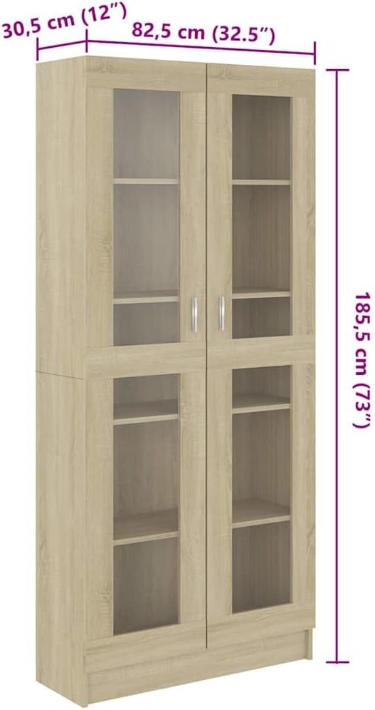 vidaXL Armoire Vitrine, Meuble de Rangement avec Compartiment, Étagère de Salon Salle de Séjour Chambre Intérieur, Chêne Sonoma Bois d'Ingénierie