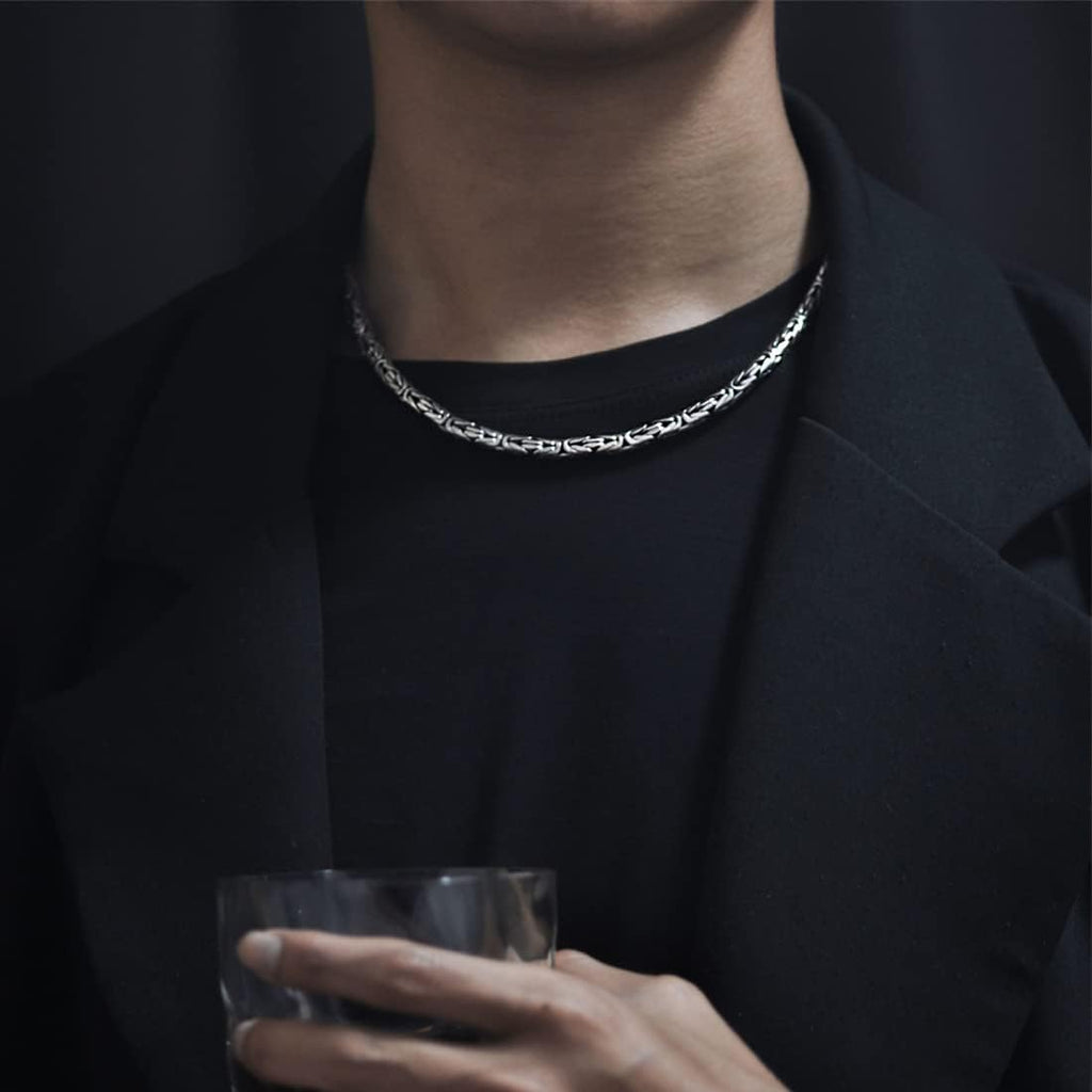 TYMONT Collier De Chaîne Byzantine En Argent Sterling Pour Homme, Bijoux Hip Hop En Argent Sterling 925 De Style Italien.