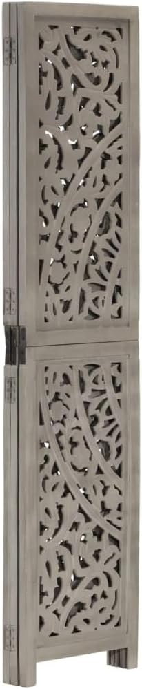 Paravent intérieur 3 Panneaux Pliables, Séparateur de pièce, Ecran d'Intimité Paravent Chambre à Coucher Maison Balcon, Gris 120x165 cm Bois manguier