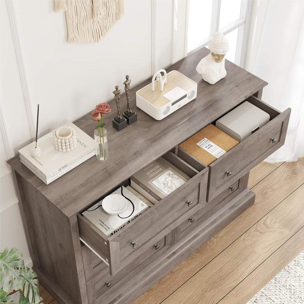 FOREHILL Commode Chambre Commode 6 Tiroirs Buffet Meuble de Rangement pour Salon Cuisne Chambre Adulte Classique en Bois 120 x 42,5 x 82,5 cm
