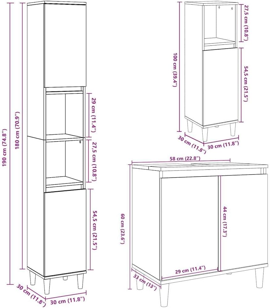 vidaXL Ensemble de Meubles de Salle de Bain 3 pcs Gris béton