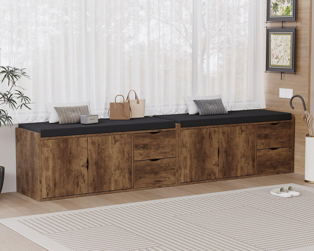 LVB Banc de Rangement Multifonction Banc à Chaussures rembourré avec tiroir pour entrée Salon ou Chambre Couleur Marron Rustique 101 x 45 x 34 cm