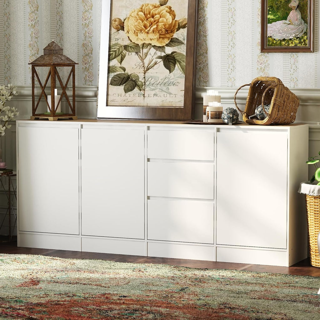 DEZAGCE Meuble de rangement à 3 portes et 3 tiroirs, buffet, buffet avec étagères, commode, armoire de stockage multifonctionnelle, pour salon, cuisine, couloir, 80 x 180 x 35 cm, MDF, blanc