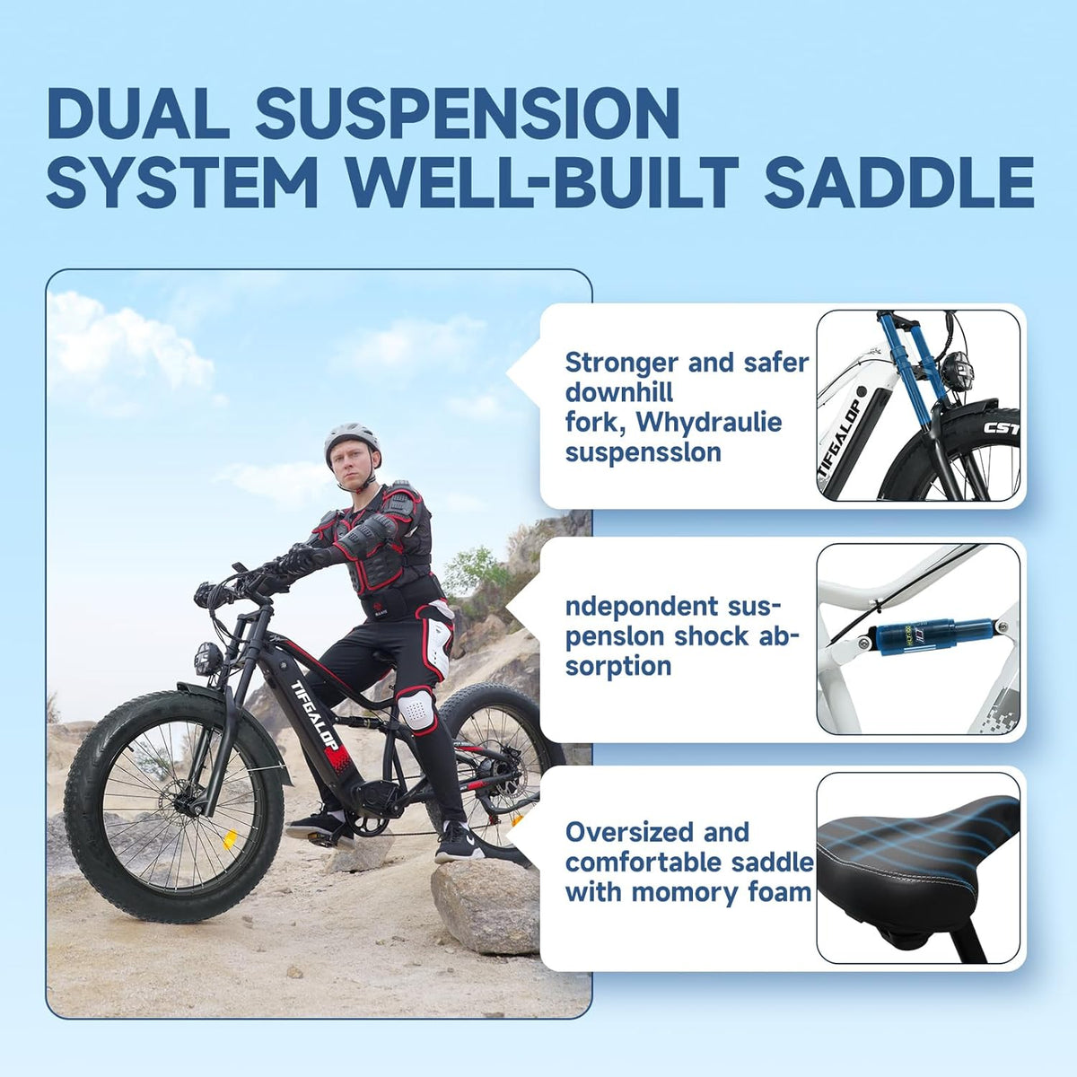 Lohang Vélo électrique pour Adultes, VTT 26 Pouces, Batterie 52 V 19/21 Ah, autonomie jusqu'à 40-90 km, Moteur Unique/Double, Double amortisseurs, 7 Vitesses, vélo électrique de Plage et de Neige