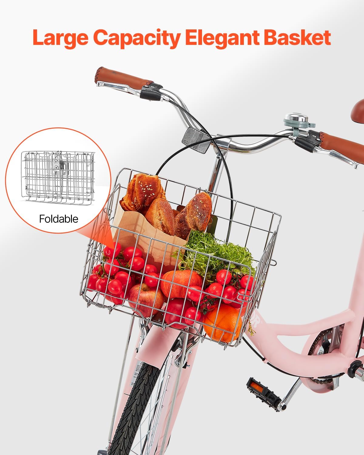 VEVOR Vélo croiseur, Vélo de Plage avec Panier de Grande capacité, Porte-Bagages arrière et siège réglable, sécurisé et Robuste, pour Cyclisme..