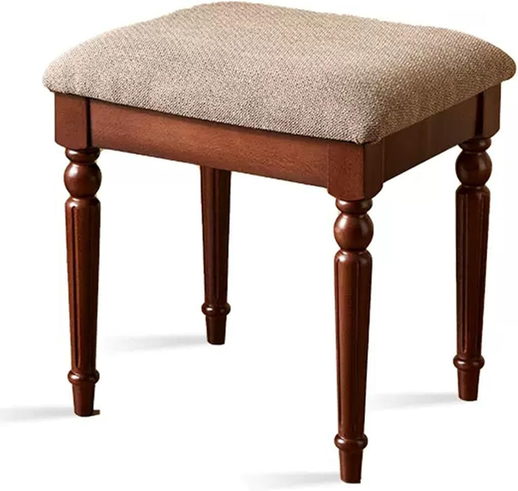 Élégant tabouret de coiffeuse rétro avec siège rembourré confortable et pieds en bois massif, chaise de maquillage pour femme, capacité de 109 kg (noyer sans dossier)