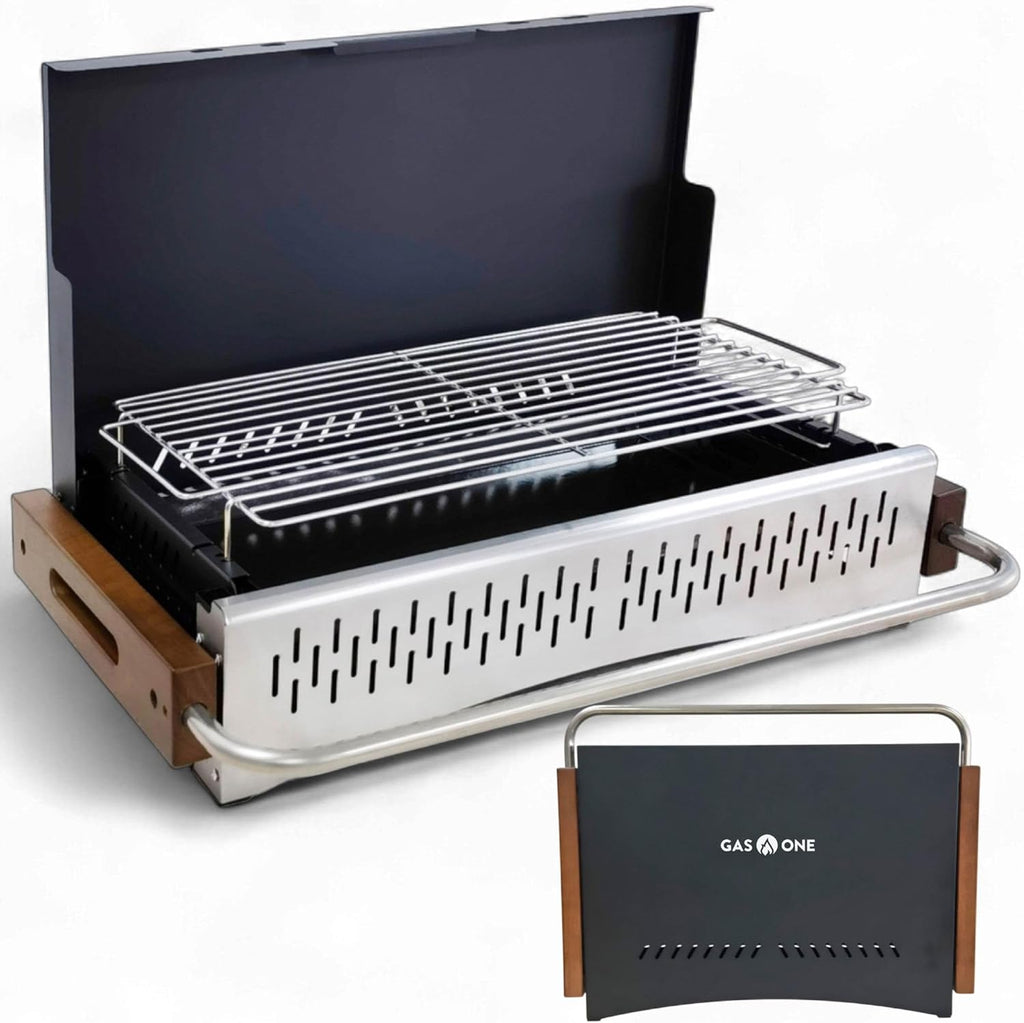 GasOne Barbecue à charbon portable - 62,2 x 47 cm - Pliable - Avec couvercle - Fumoir à charbon léger et compact pour camping, jardin, plage, arrière-cour - Pas de montage