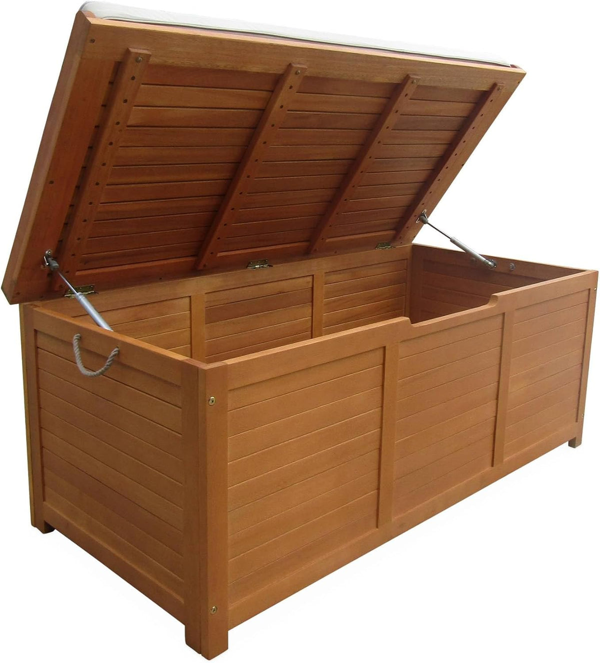 Alice's Garden - Coffre de jardin 200L en bois - Caja beige - 125x60cm rangement coussins avec 2 vérins et poignées