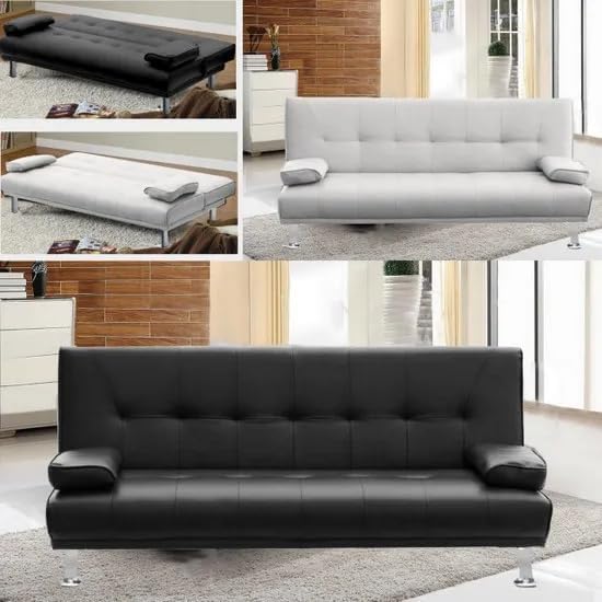 Bagno Italia Canapé lit 3 places 180 x 97 cm inclinable Simili-cuir Noir ou blanc modèle Queen