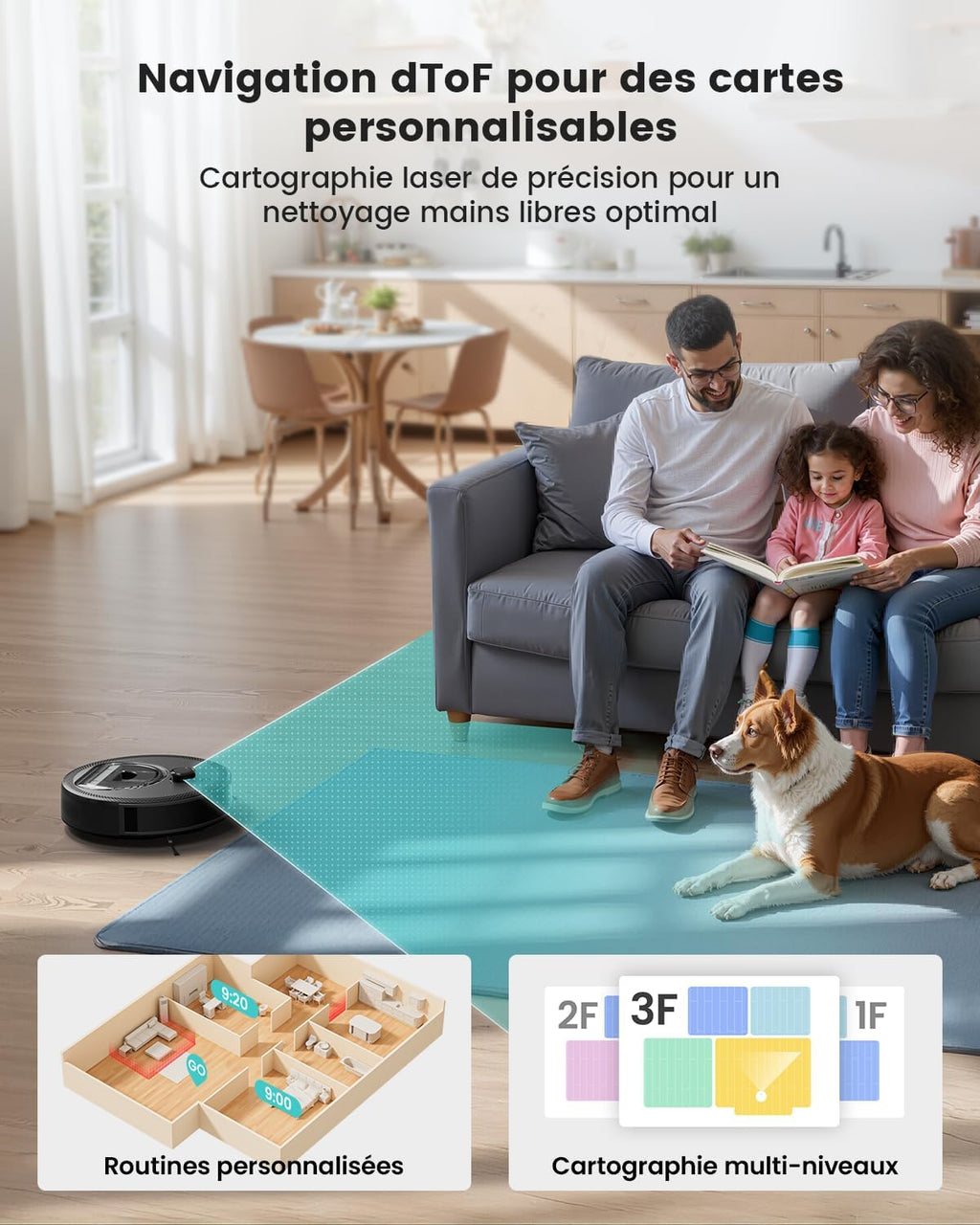 Lefant M330 Pro Robot Aspirateur Laveur 3 en 1, Aspirateur Robot 5000Pa d'Aspiration, Navigation dToF, Cartographie, Zones Virtuelles, Évitement d'obstacles PSD, 150min, Connecté par Alexa/APP/WiFi