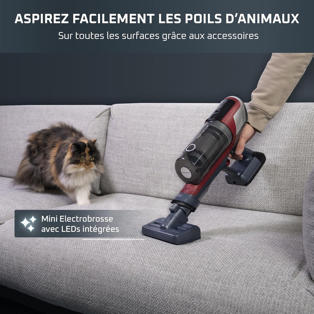 Rowenta X-Pert 6.60 Smart Aspirateur Balai sans fil, Tube Flex, Idéal pour les Poils D'animaux, Léger, Puissance 100W, Autonomie 45min, LED RH6471WO, Noir/Rouge