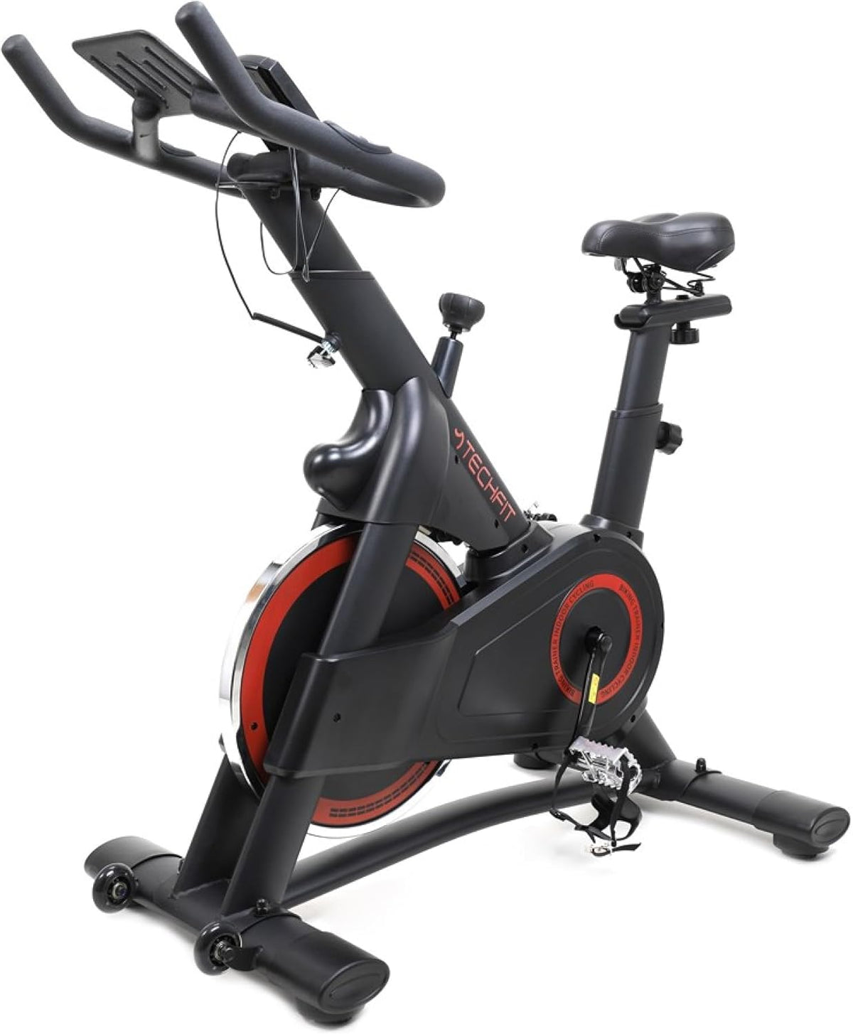 TechFit Vélo d’appartement – 20 kg volant d’inertie, résistance magnétique 99 niveaux, siège et guidon réglables, écran LCD, Bluetooth apps, 200 kg max, capteurs pouls, support téléphone