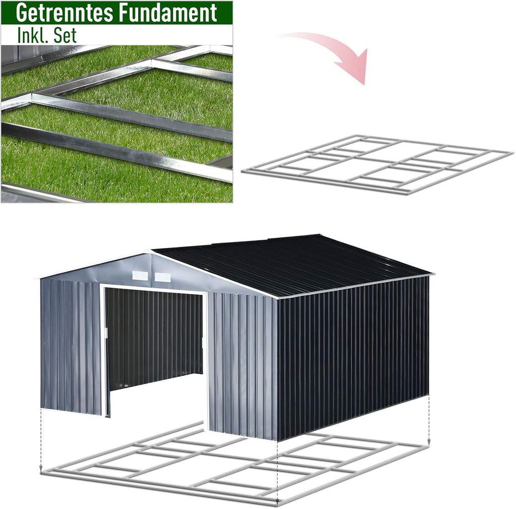 Outsunny Abri de Jardin en Acier 20m³ Abri de Jardin pour vélos Gris Charbon 340 x 386 x 200 cm