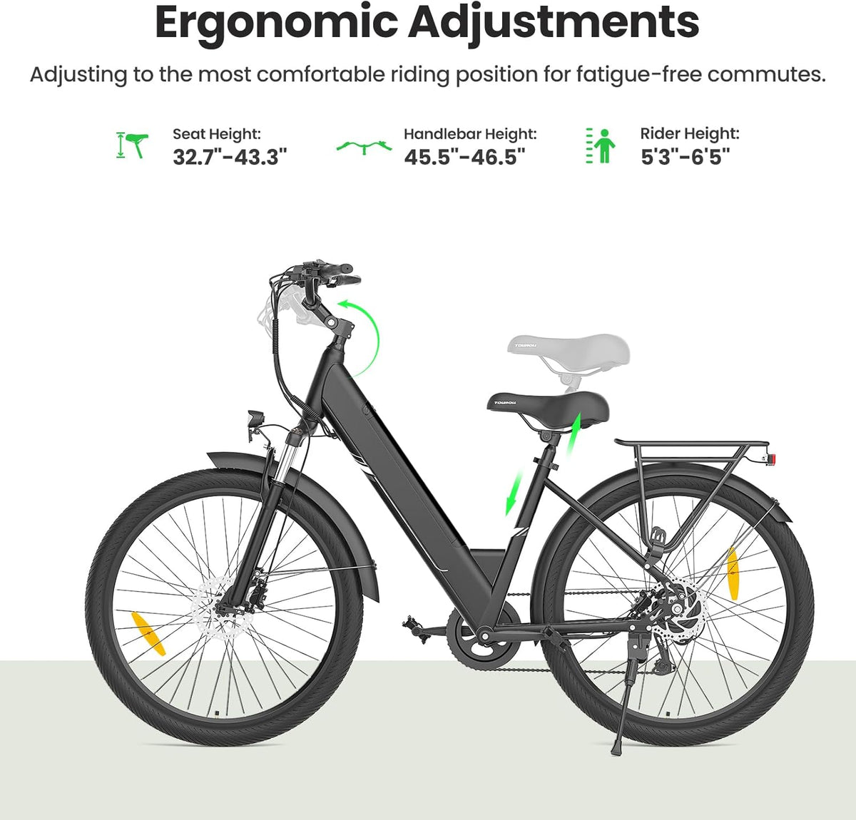 Touroll Vélo électrique J1 Pro, Vélo Électrique Adulte 100km Autonomie, Freins Disque Hydraulique, Batterie 36V 15.6Ah Amovible, 250W VTC Electrique Homme Femme