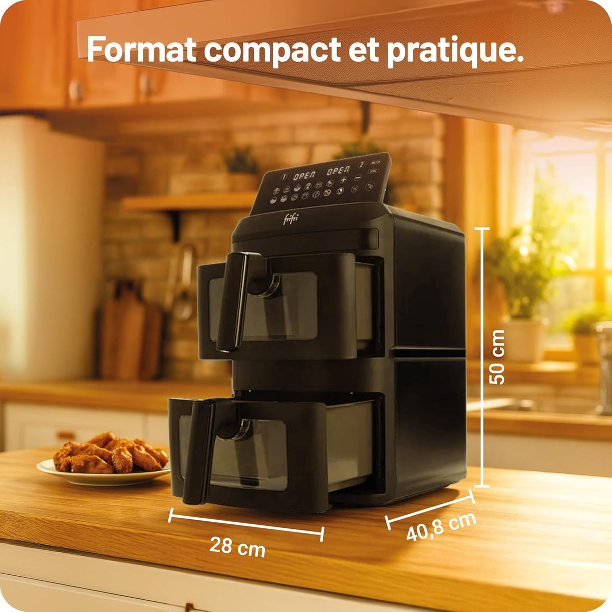 frifri Airfryer Duo Slim 13L - technologie Cyclonique Airflow, 12 programmes automatiques, matériaux haut de gamme - Noir