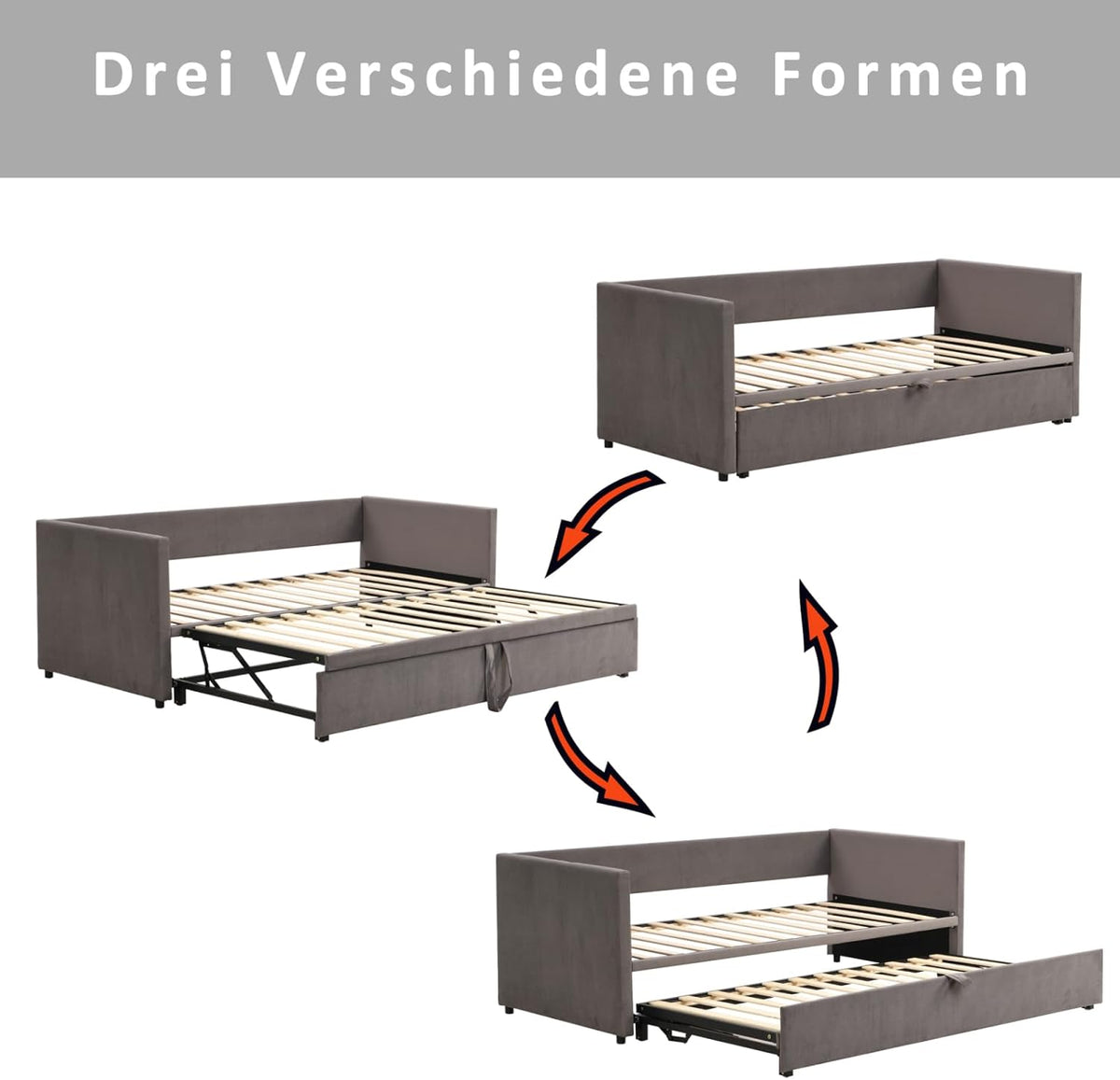 LIVLUX Canapé lit 2 Places, Canapé-lit Convertible 90/180 x 200 cm,avec sommier à Lattes, Tissu Velours,Canapé Convertible Extensible (Gris)