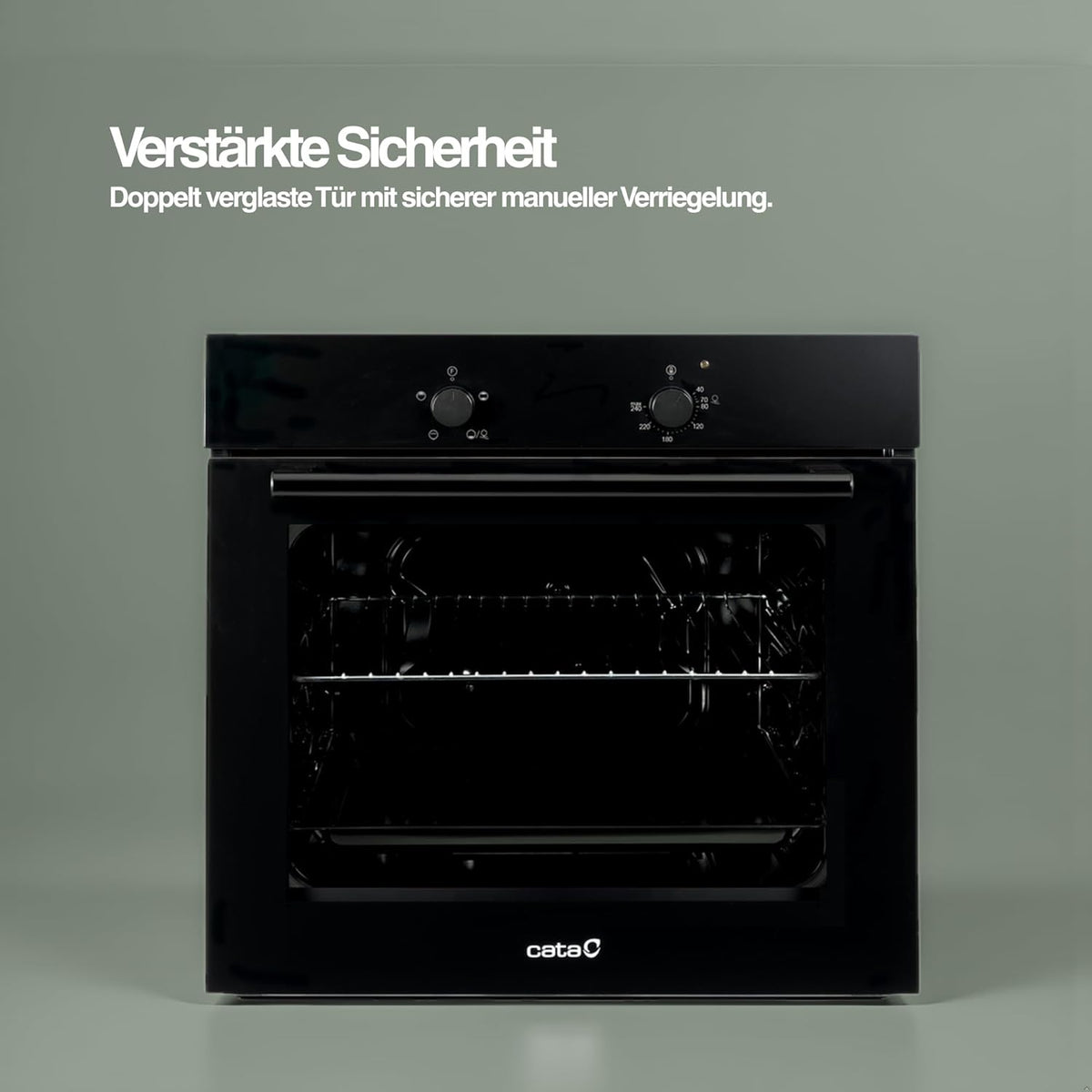 Cata Four statique SES 6004 BK 4 fonctions porte panoramique Full Glass Nettoyage AquaSmart Éclairage intérieur Largeur 60 cm Grande capacité 62 L Éclairage intérieur Finition inox Verre noir