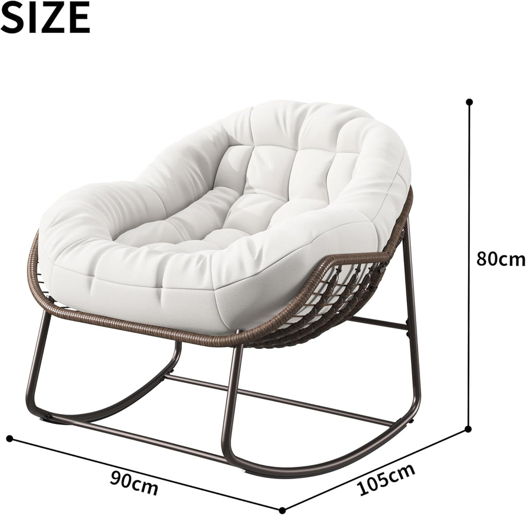 belupai Fauteuil à bascule en forme d'œuf en osier, jardin à bascule en rotin avec rembourré, chaise d'allaitement, cadre en métal, pour extérieur et intérieur, jusqu'à 113 kg beige